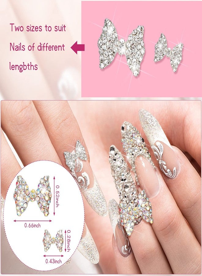 Maitys 24 Pieces Nail Bows Charms Rhinestones 3D Charms Alloy Pearl Bow Knot Accessory for Valentine's Day Women DIY Xmas Salon Jewelry Craft(Silver, Laser) - Image 2